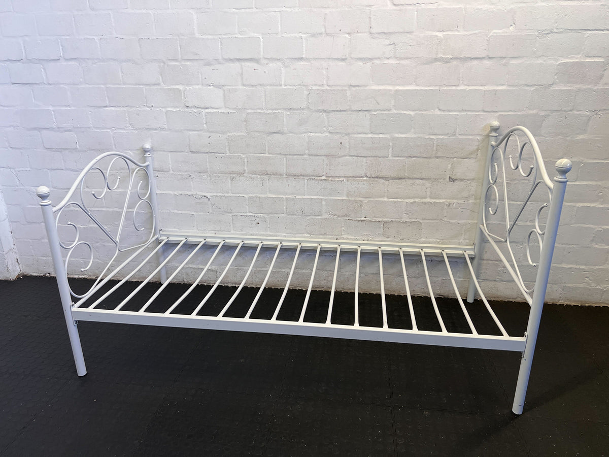 Charming White Metal Single Bed Frame with Heart Design