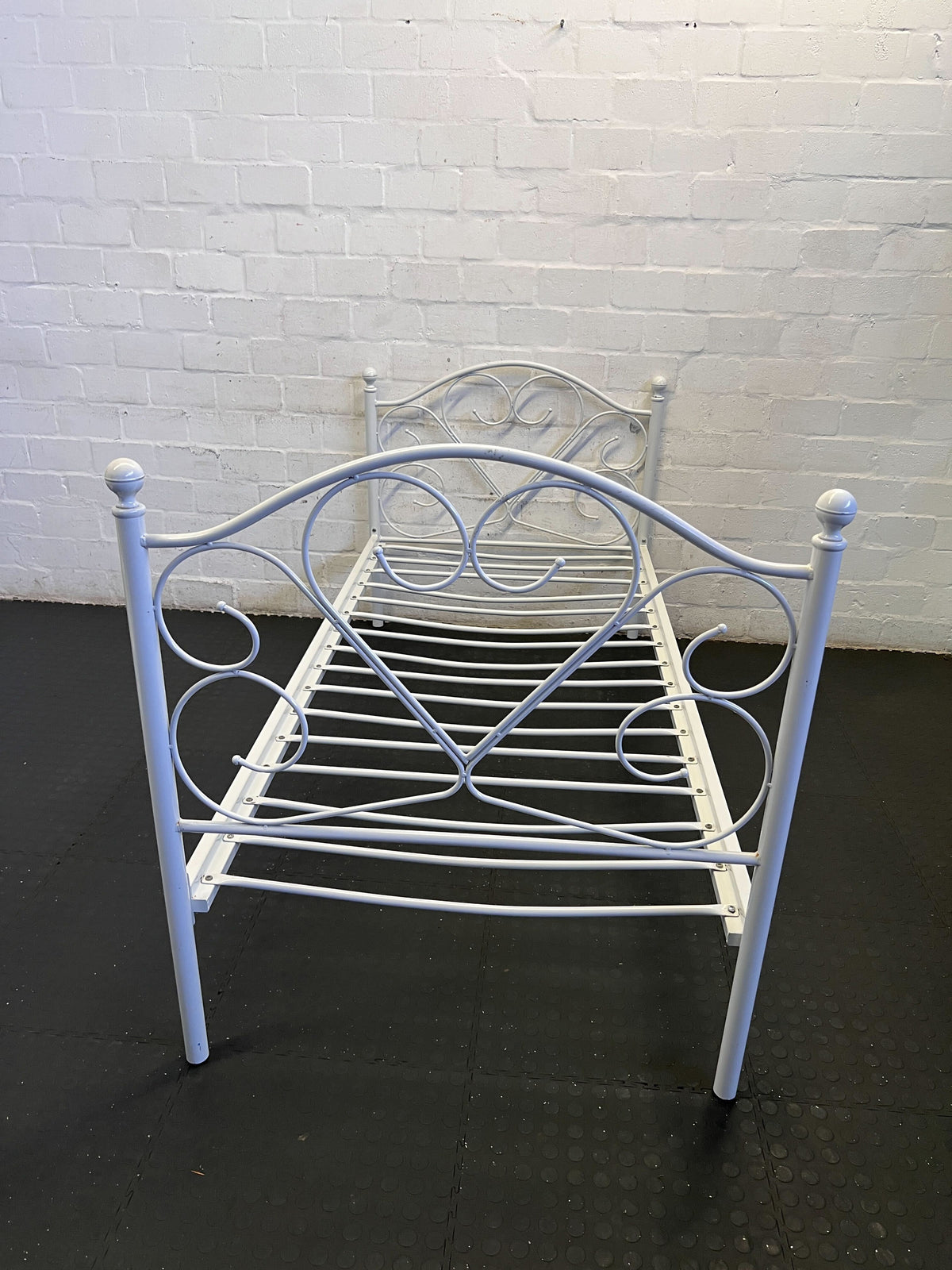 Charming White Metal Single Bed Frame with Heart Design