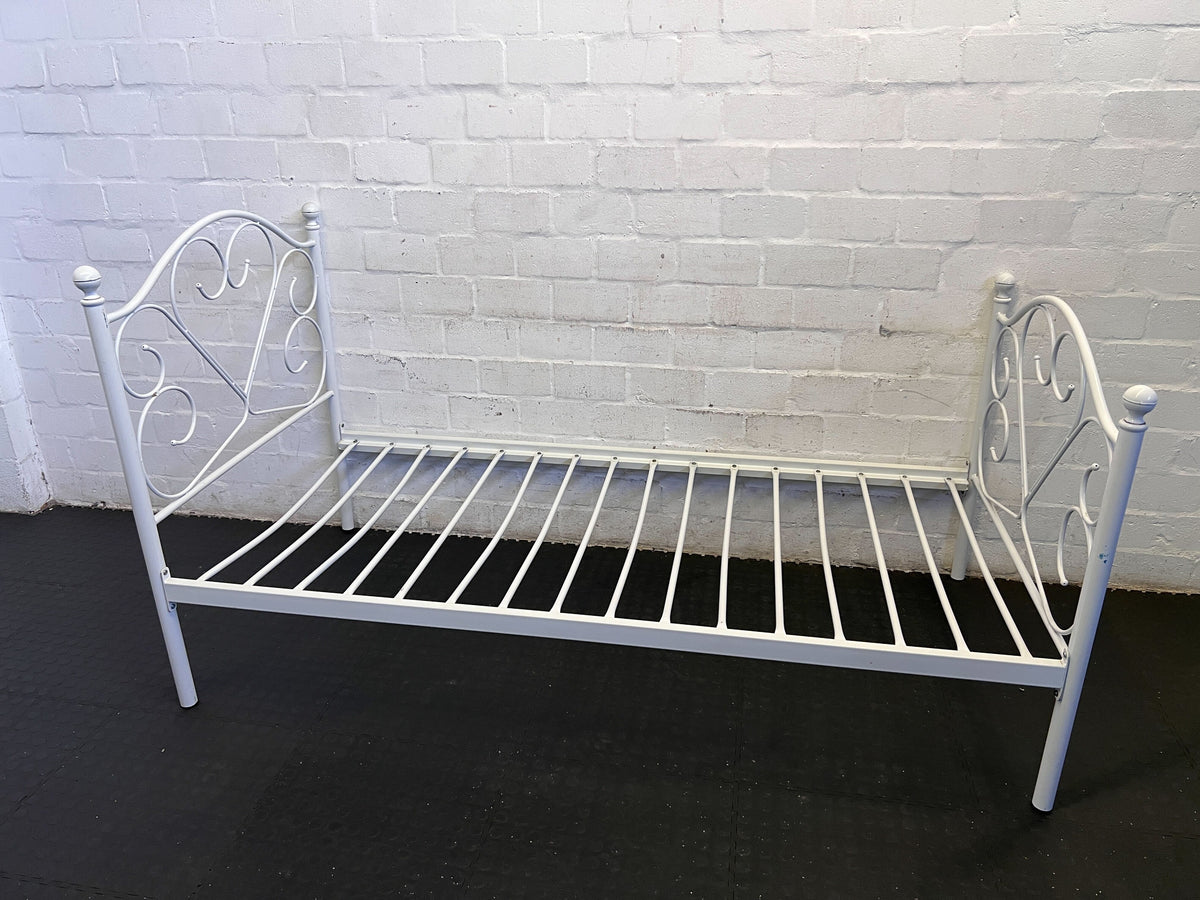 Charming White Metal Single Bed Frame with Heart Design