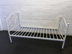 Charming White Metal Single Bed Frame with Heart Design