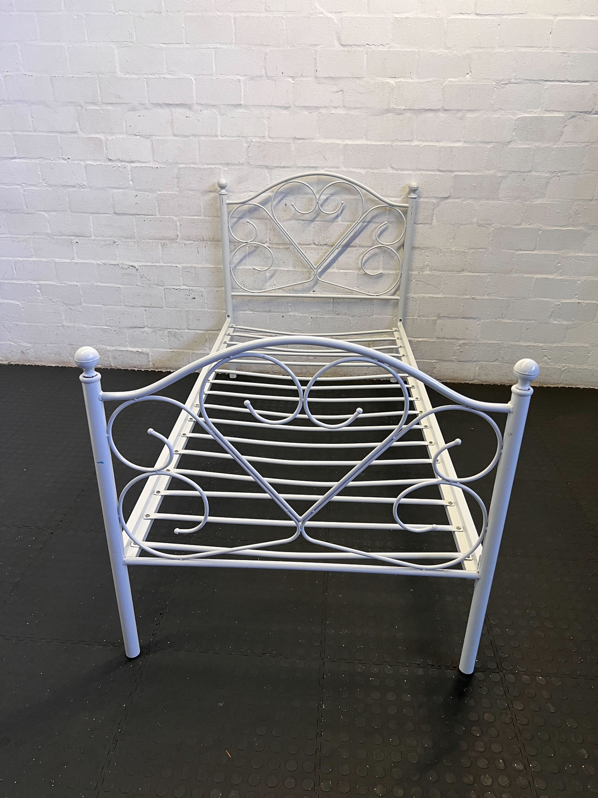 Charming White Metal Single Bed Frame with Heart Design