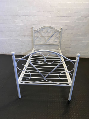 Charming White Metal Single Bed Frame with Heart Design