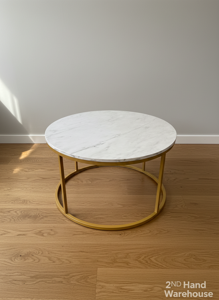 Elegant Round Coffee Table with Marble Effect Top & Gold Base