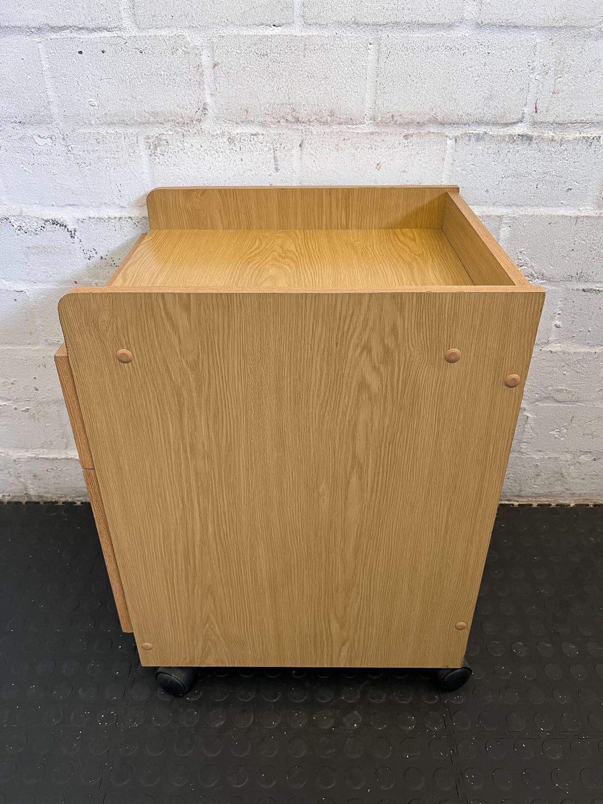 Light Oak Look Mobile Filing Cabinet with 2 Drawers & Lock - 2ndhandwarehouse.com