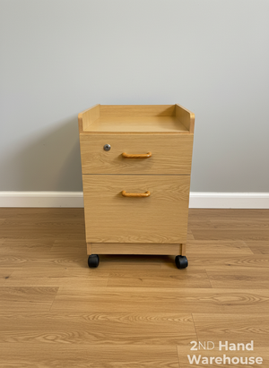 Light Oak Look Mobile Filing Cabinet with 2 Drawers & Lock - 2ndhandwarehouse.com