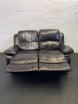 Pre-Loved Black 2-Seater Faux Leather Sofa - Recliner Style