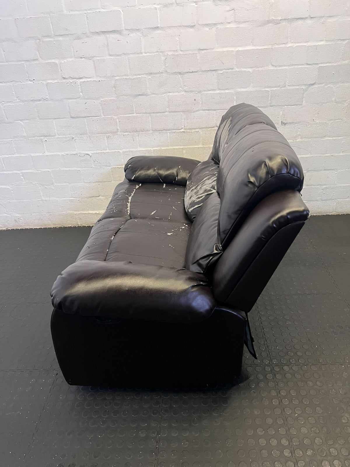Pre-Loved Black 2-Seater Faux Leather Sofa - Recliner Style