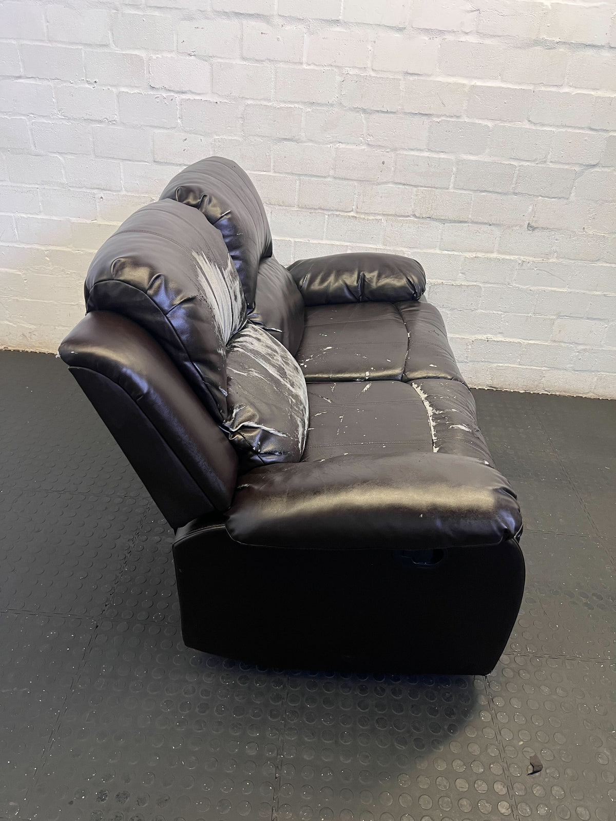 Pre-Loved Black 2-Seater Faux Leather Sofa - Recliner Style