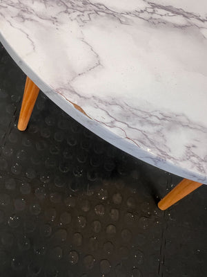 Chic Marble Look Round Side Table with Wooden Legs