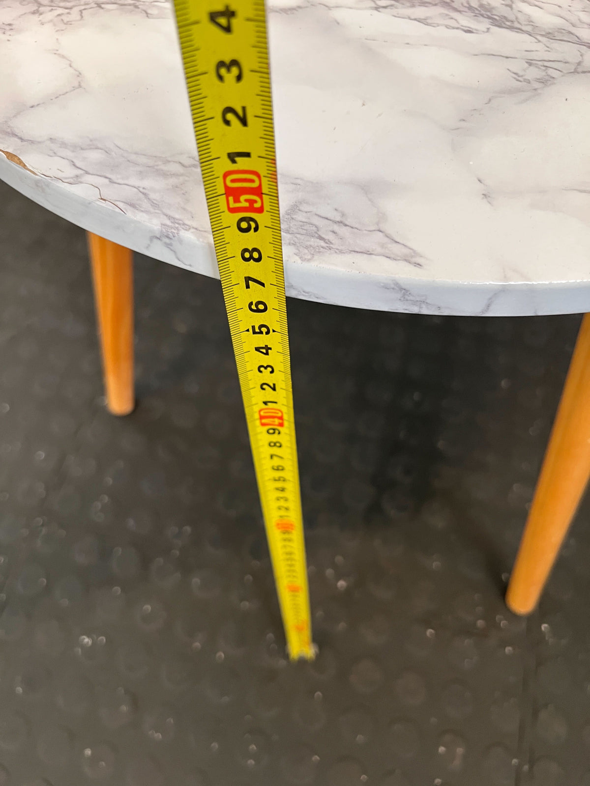 Chic Marble Look Round Side Table with Wooden Legs