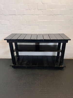 Rustic Black 2-Tier Wooden Shelf Unit