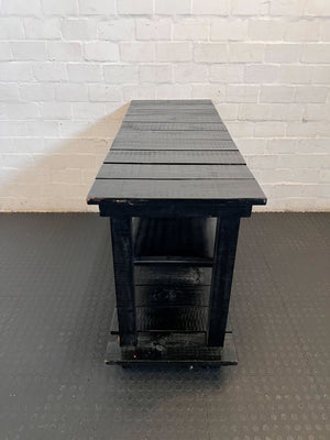 Rustic Black 2-Tier Wooden Shelf Unit