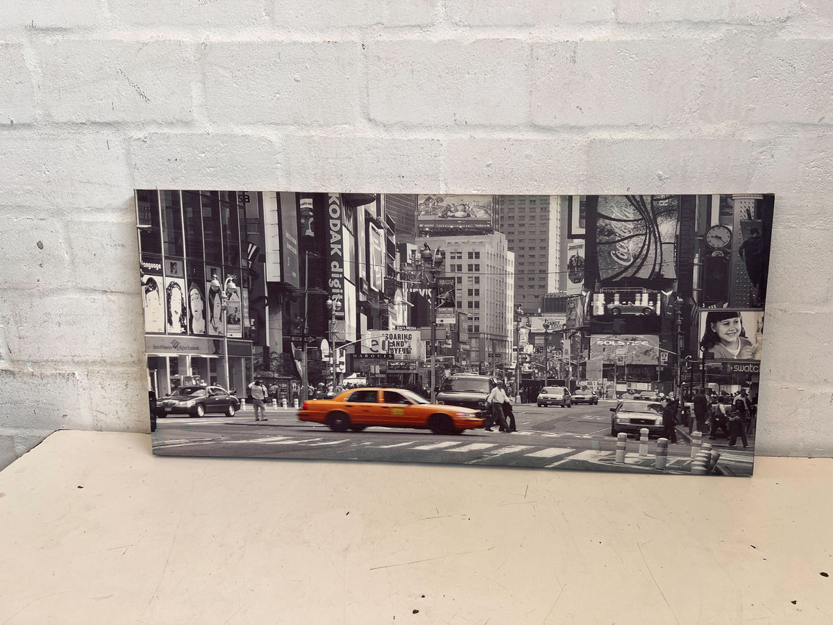 Vibrant Times Square Canvas Art - Monochrome City, Pop of Orange