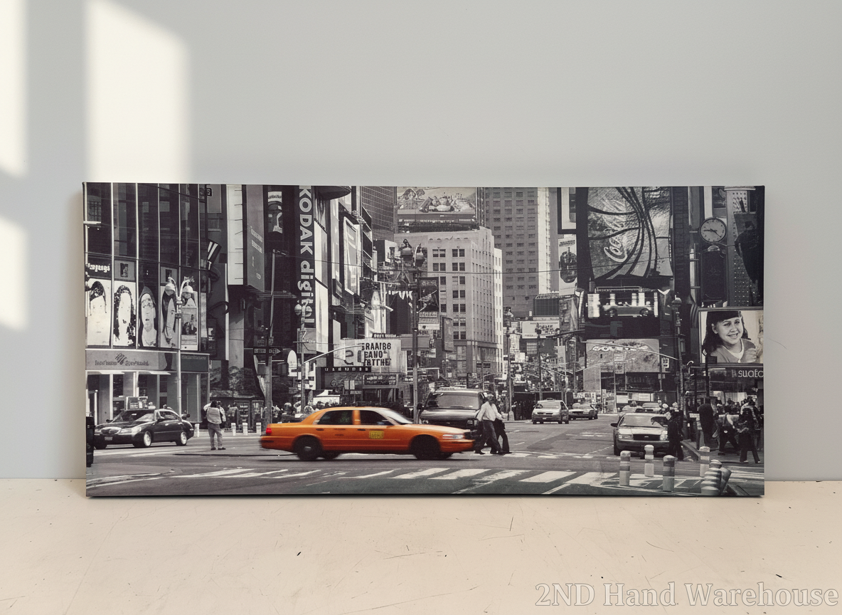 Vibrant Times Square Canvas Art - Monochrome City, Pop of Orange