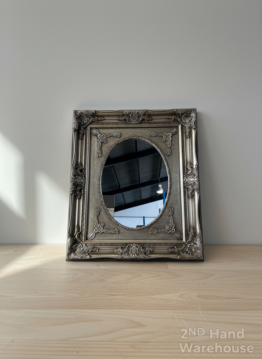 Ornate Silver & Gold Oval Mirror - Vintage Style Wall Decor