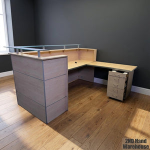Modern L-Shaped Reception Desk with Glass Top & Mobile Pedestal