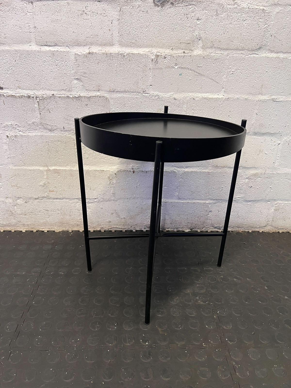 Stylish Black Metal Round Tray Side Table