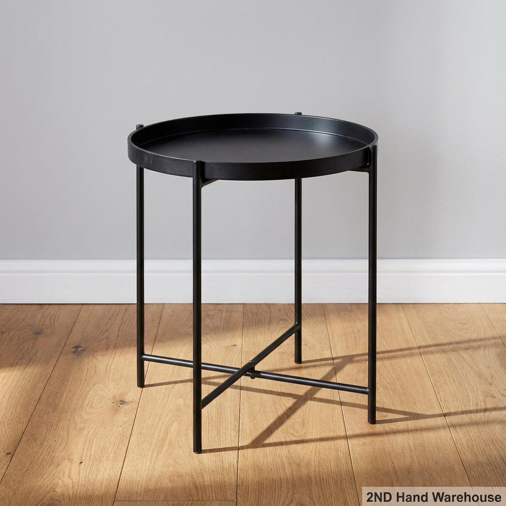 Stylish Black Metal Round Tray Side Table