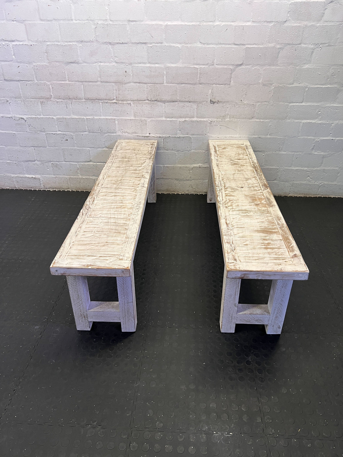 Rustic Farmhouse Distressed White Wooden Bench