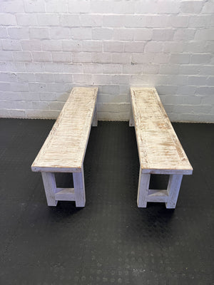 Rustic Farmhouse Distressed White Wooden Bench