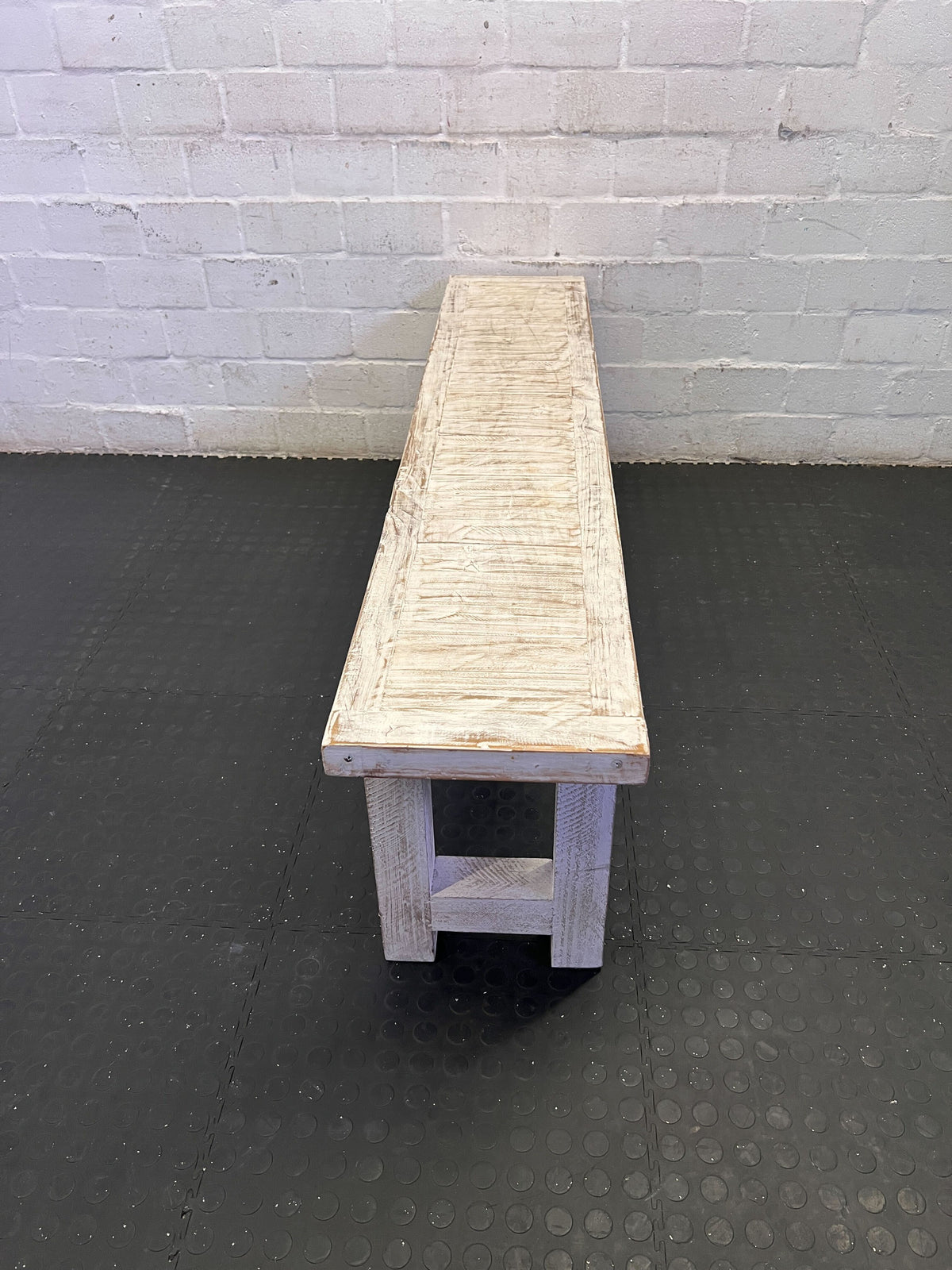 Rustic Farmhouse Distressed White Wooden Bench