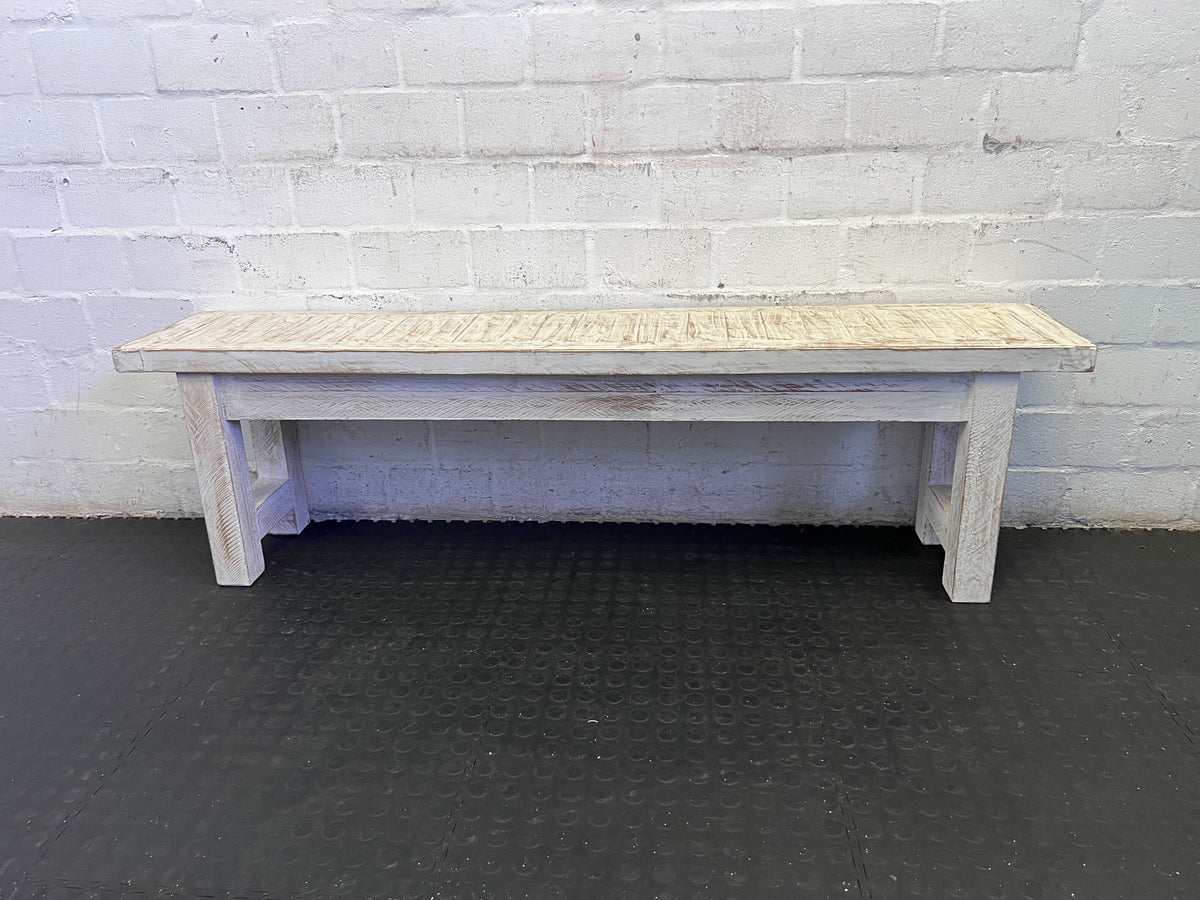 Rustic Farmhouse Distressed White Wooden Bench