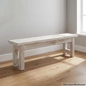 Rustic Farmhouse Distressed White Wooden Bench