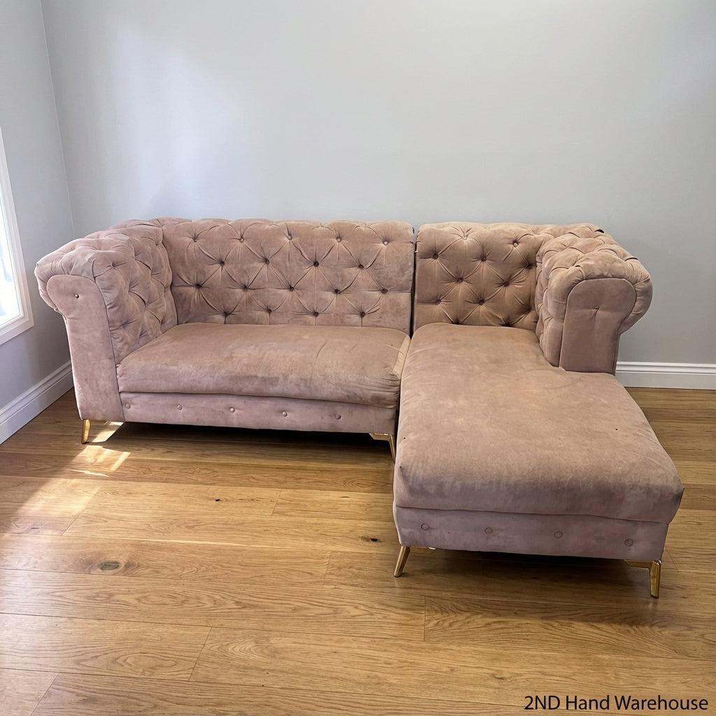 Elegant Blush Tufted Sectional Sofa with Chaise & Gold Legs - REDUCED - 2ndhandwarehouse.com