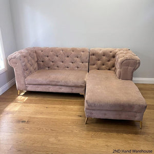 Elegant Blush Tufted Sectional Sofa with Chaise & Gold Legs - REDUCED - 2ndhandwarehouse.com