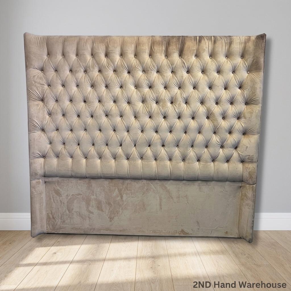 Elegant Beige Velvet Tufted Headboard - Queen/King Size