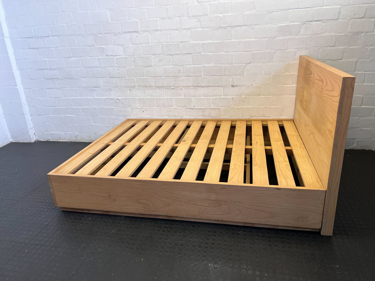 Modern Minimalist Wooden Bed Frame with Headboard & Drawers