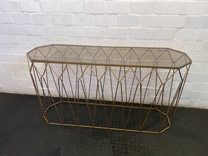 Glam Geometric Gold Console Table with Glass Top