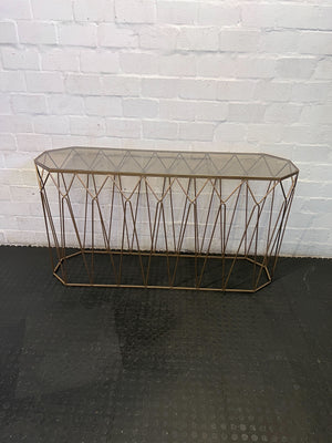 Glam Geometric Gold Console Table with Glass Top