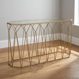Glam Geometric Gold Console Table with Glass Top