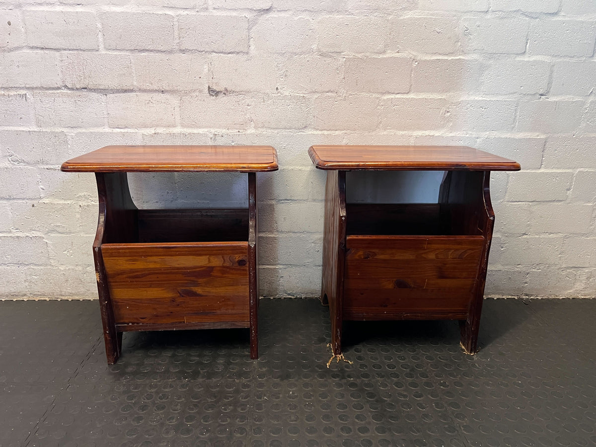 Rustic Wooden Magazine Side Table - Vintage Charm