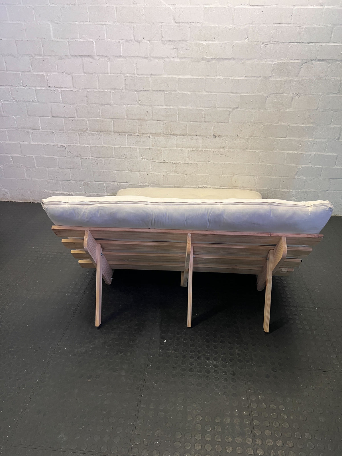 Versatile Cream Futon Mattress with Wooden Base