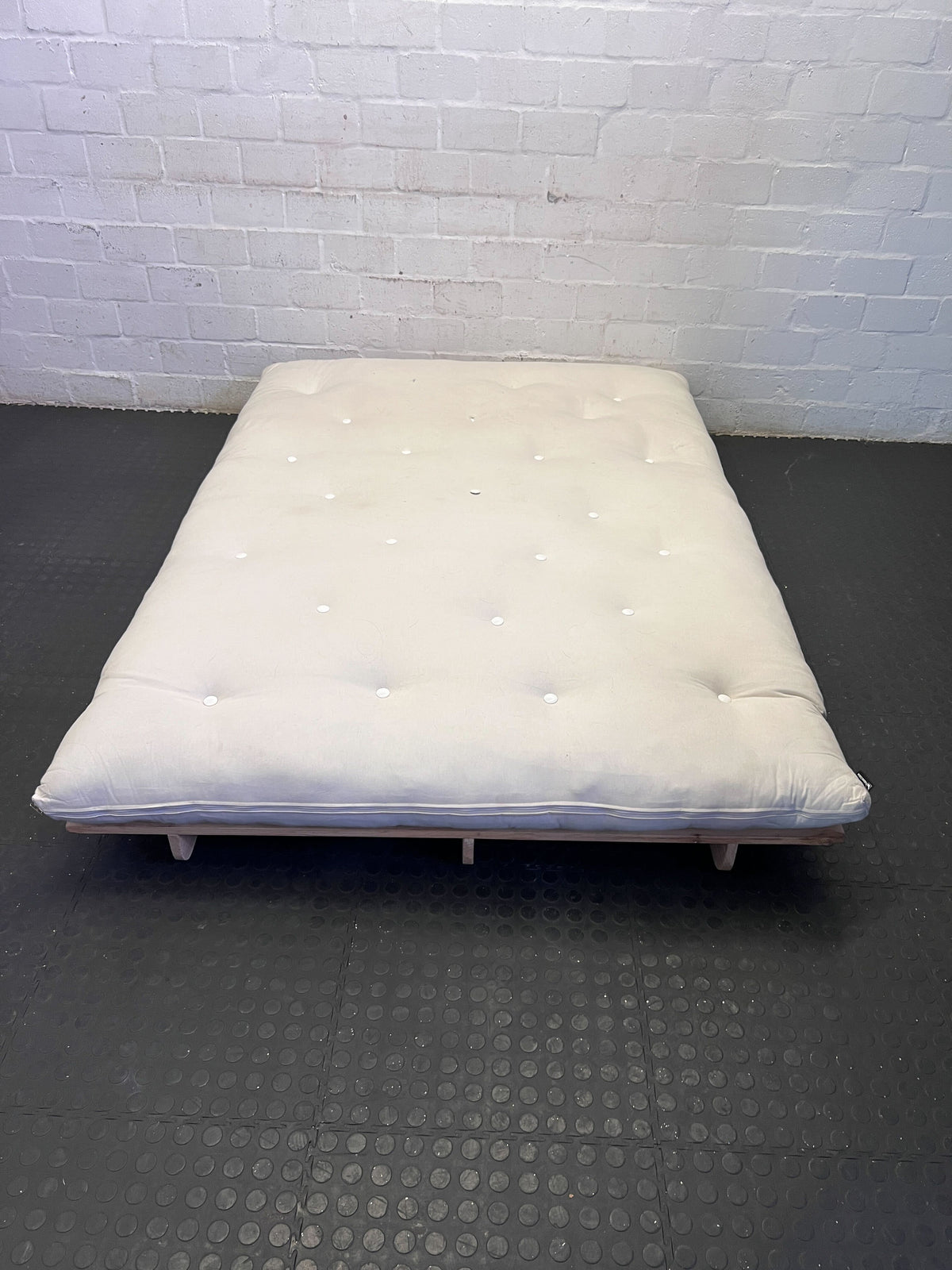 Versatile Cream Futon Mattress with Wooden Base