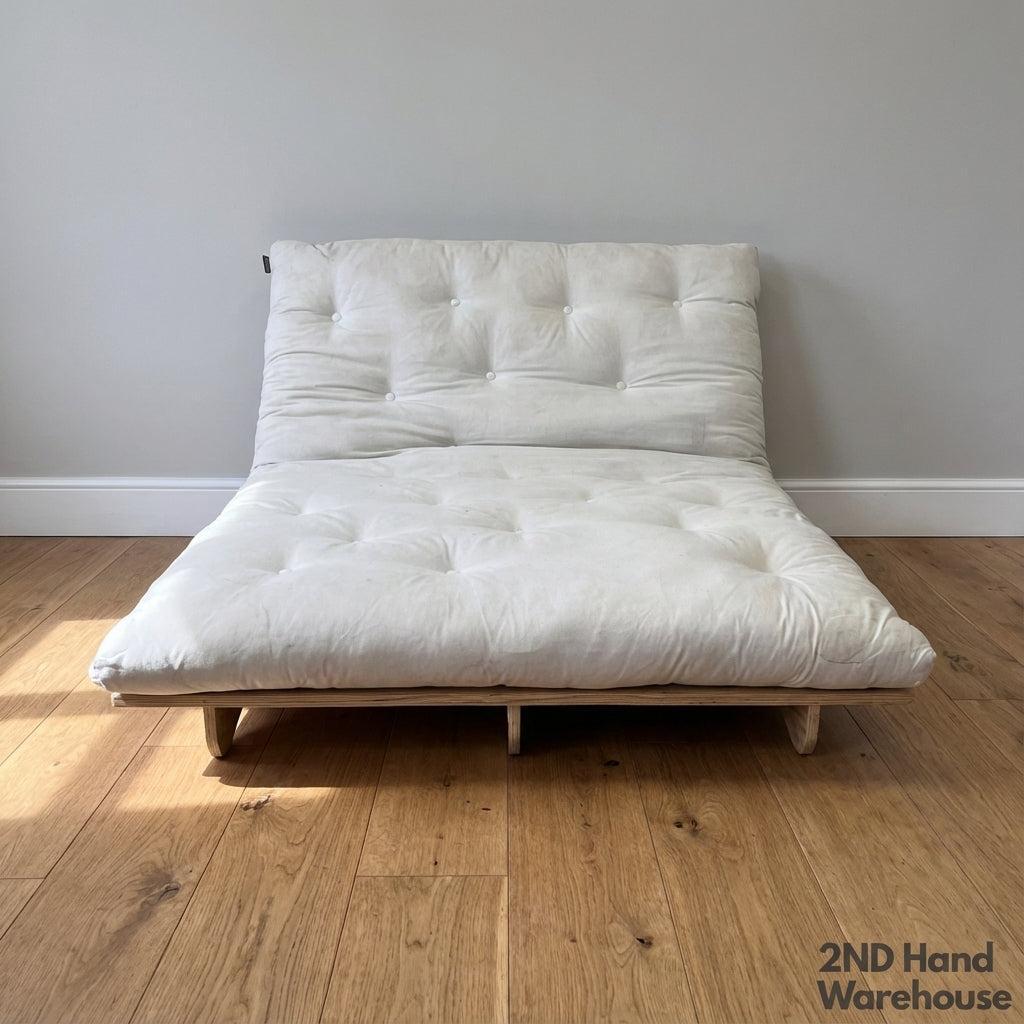 Versatile Cream Futon Mattress with Wooden Base