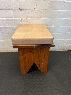 Versatile Wooden Padded Stool with Beige Cushion