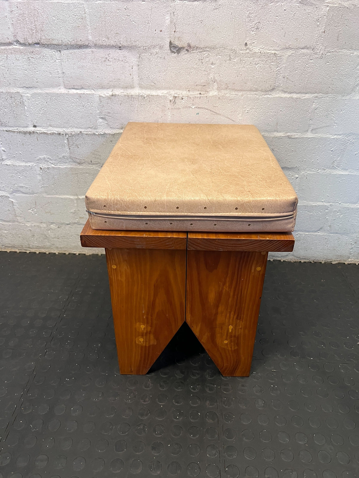 Versatile Wooden Padded Stool with Beige Cushion
