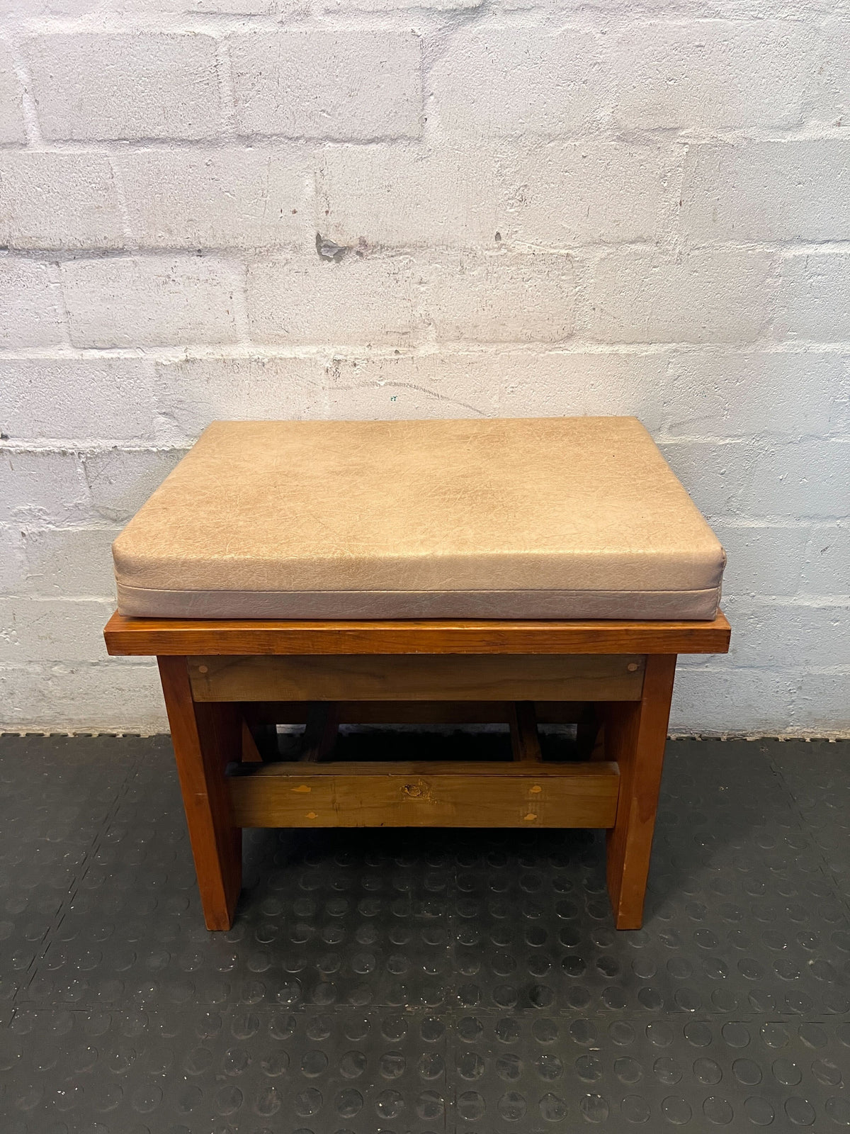 Versatile Wooden Padded Stool with Beige Cushion