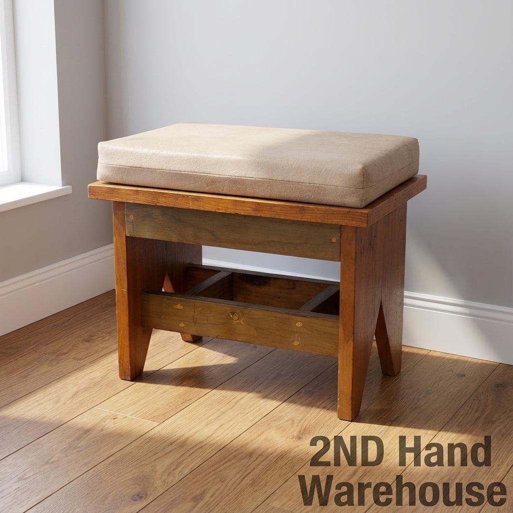 Versatile Wooden Padded Stool with Beige Cushion