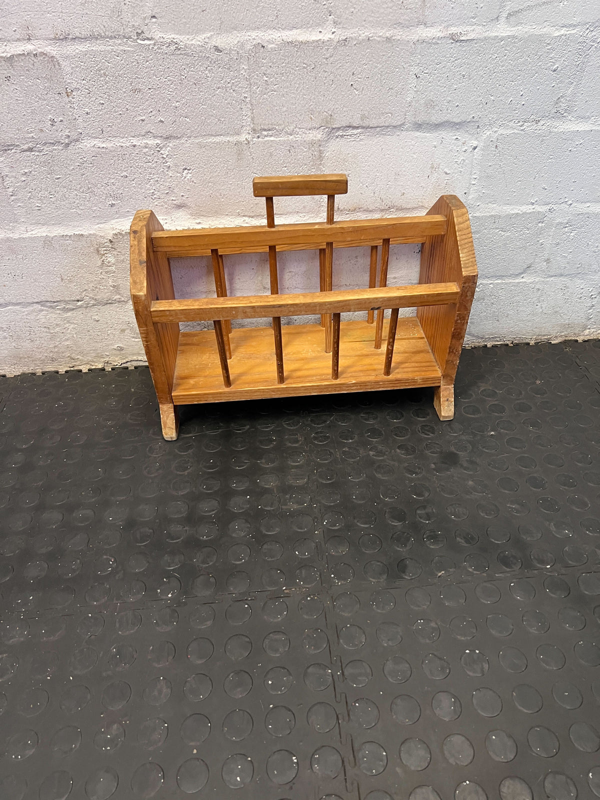 Charming Vintage Wooden Magazine Rack with Handle