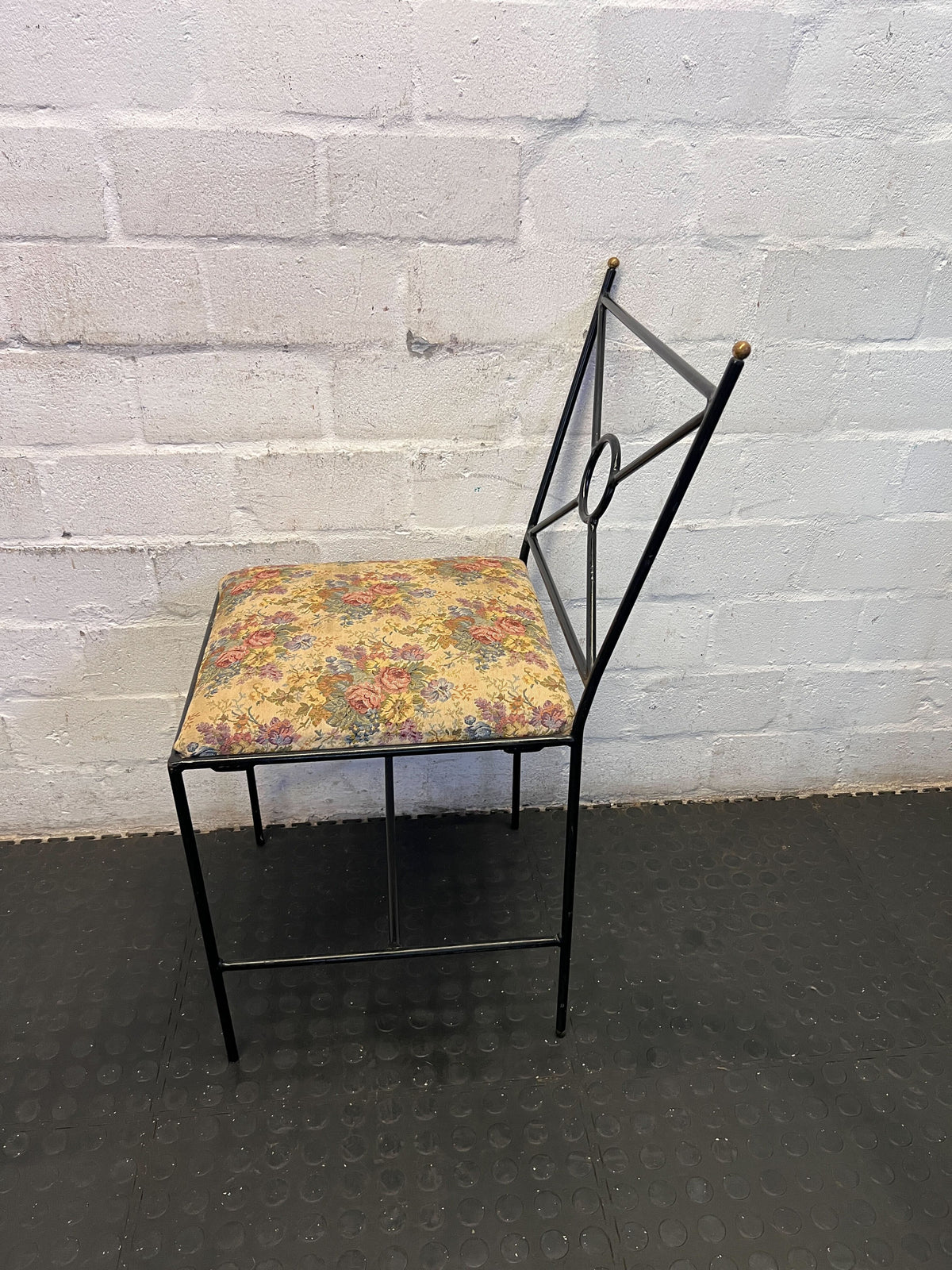 Vintage Chic Floral Upholstered Metal Accent Chair