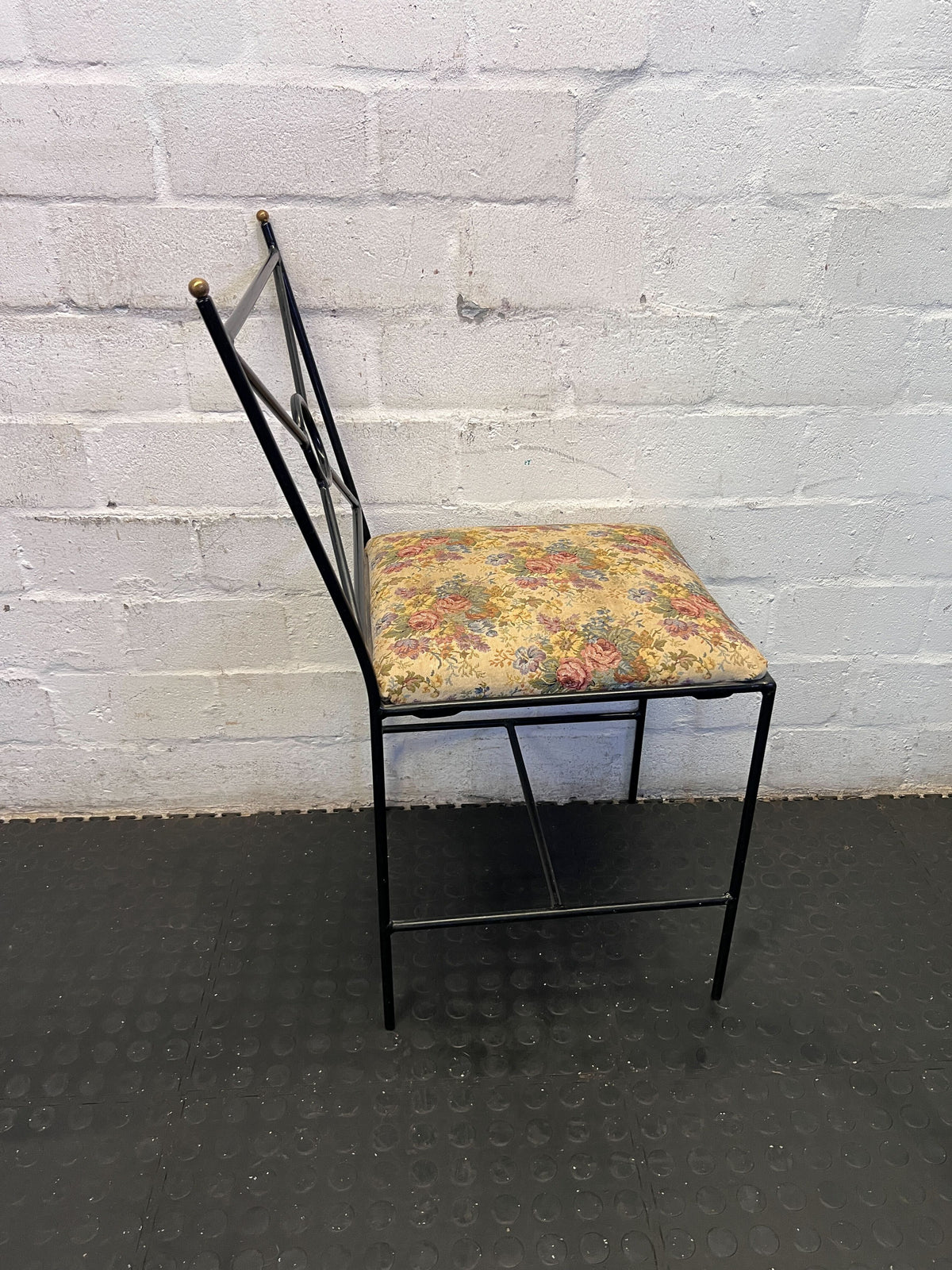 Vintage Chic Floral Upholstered Metal Accent Chair