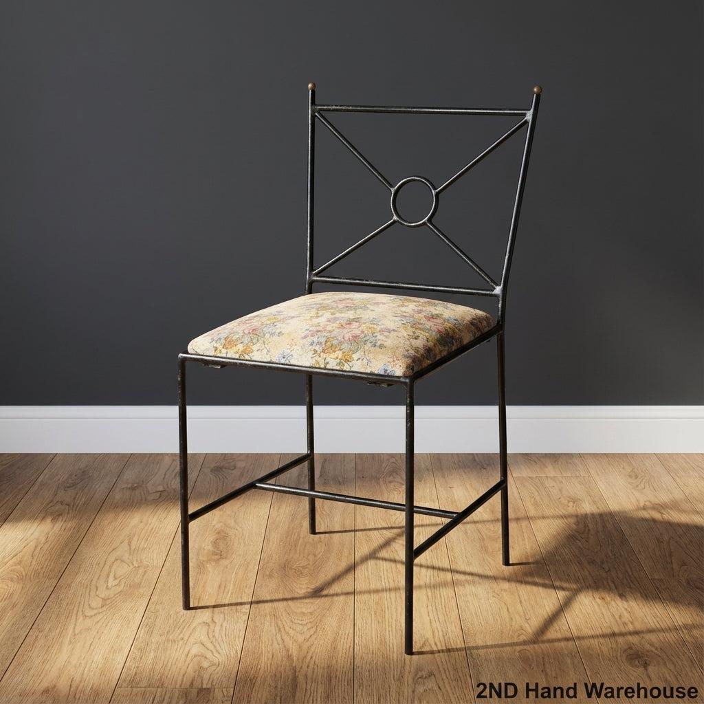 Vintage Chic Floral Upholstered Metal Accent Chair