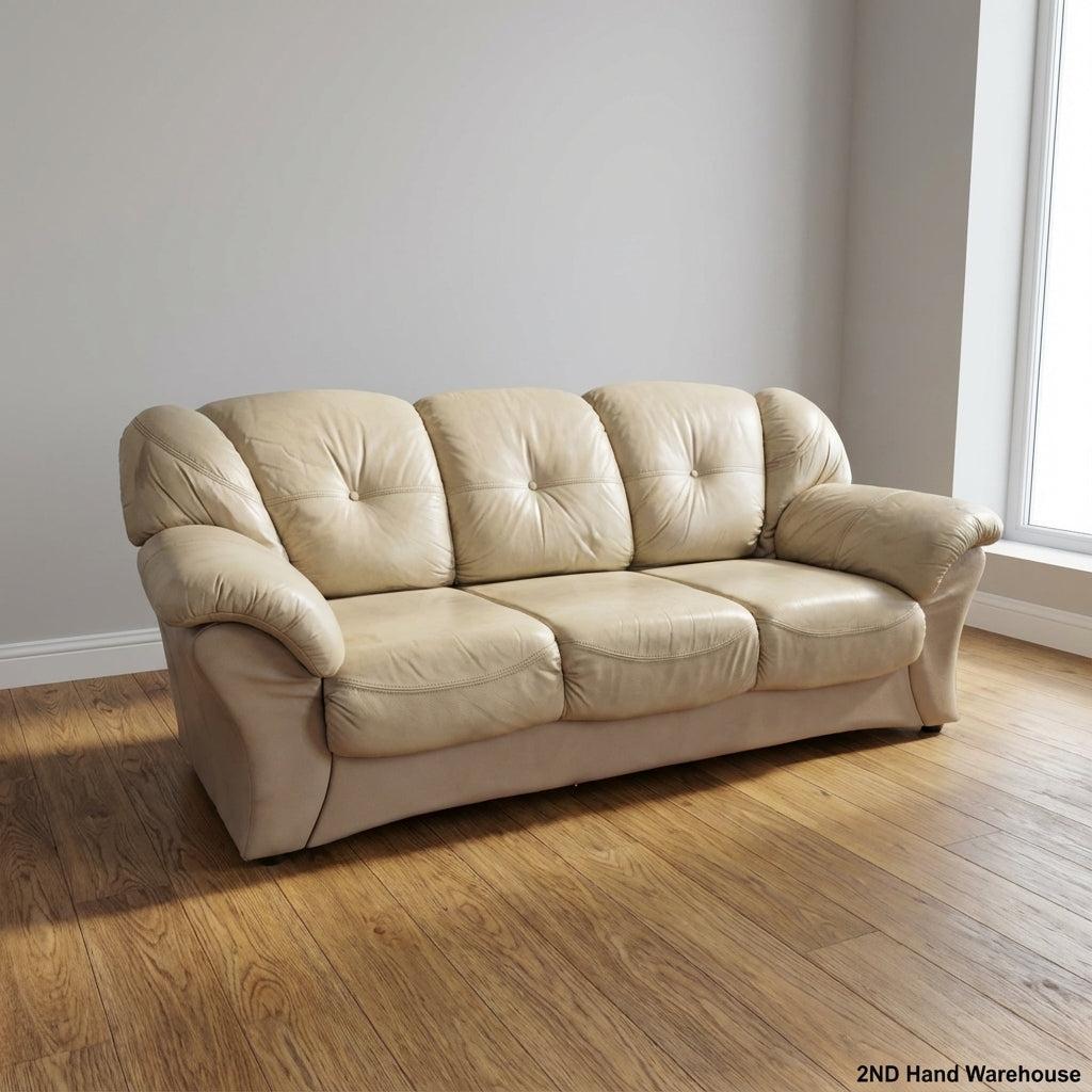 Comfortable 3-Seater Cream Leather Sofa