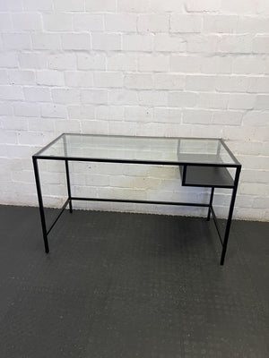 Sleek Glass Top Desk with Integrated Shelf