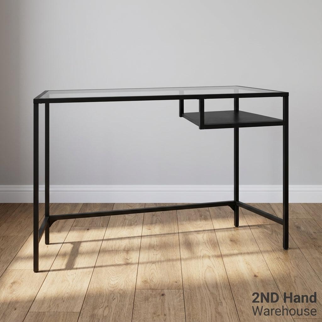Sleek Glass Top Desk with Integrated Shelf