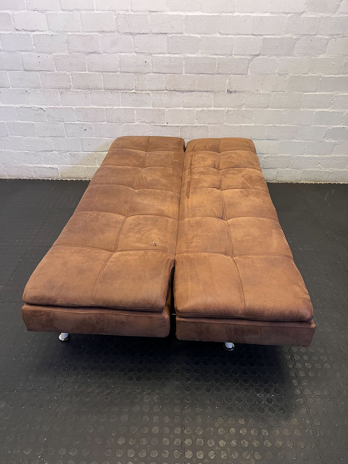 Stylish Brown Faux Leather Futon Sofa Bed